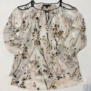 White‎ House Black Market Floral Cold Shoulder Long Sleeve Sheer Blouse XS